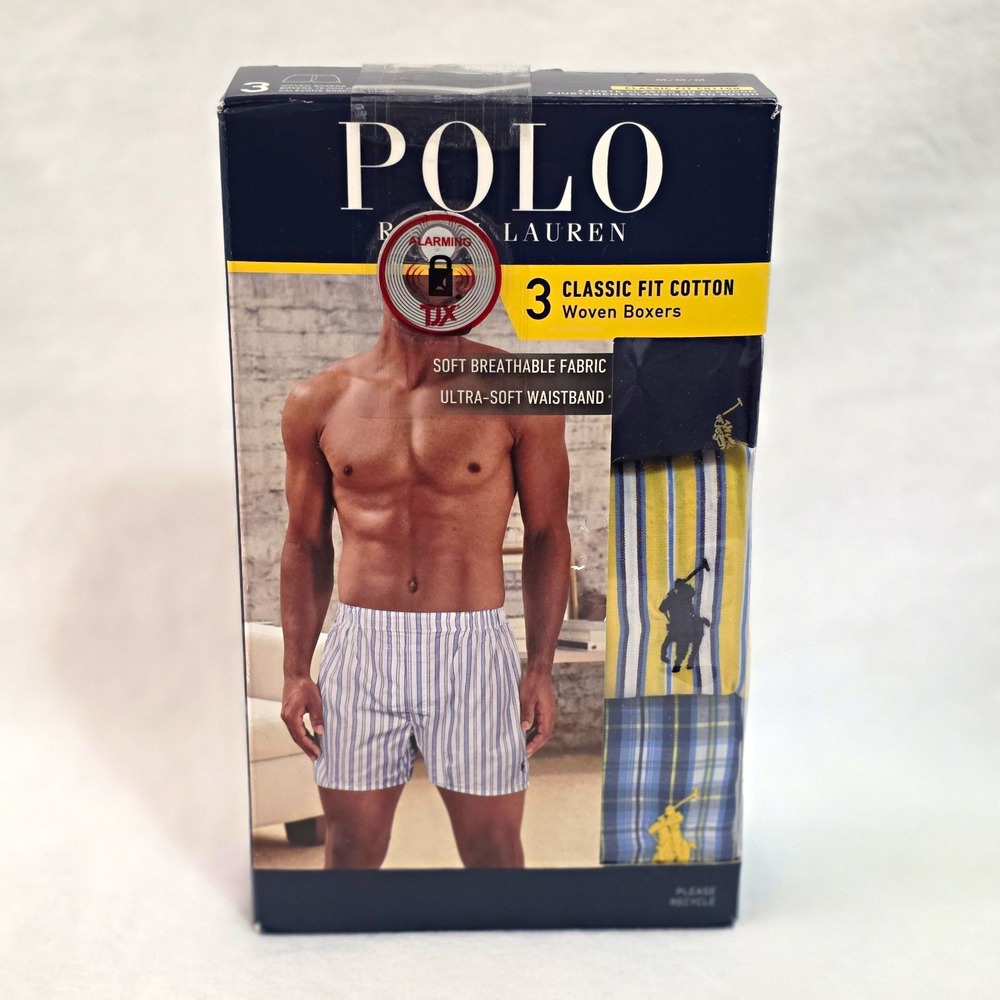 NWT Polo Ralph Lauren Men's Classic Fit Woven Boxers 3-Pack Size Medium Cotton